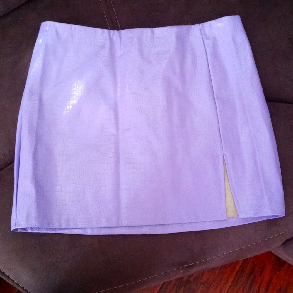 Lavender Purple Faux Leather Mini Skirt